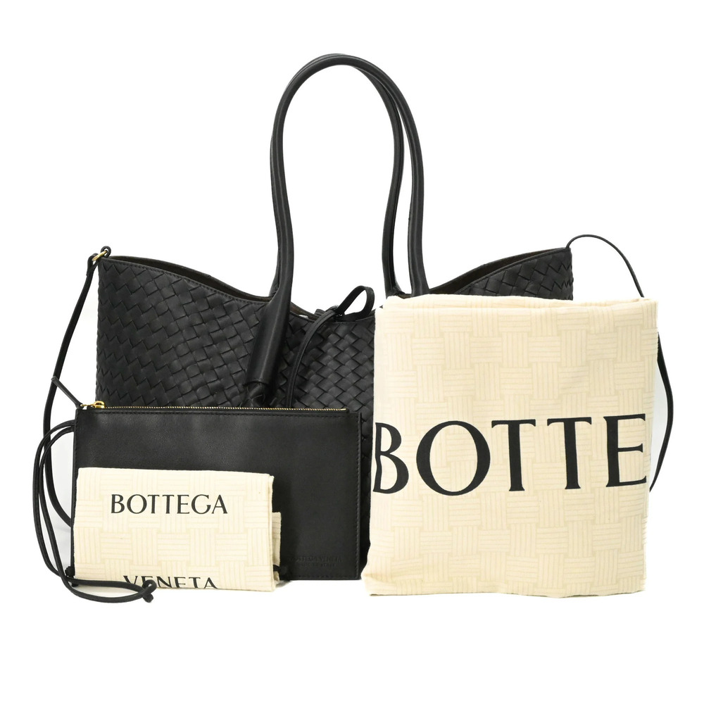 BOTTEGA VENETA Large Pinacoteca Intrecciato Leather Tote Bag Black with IC Chip